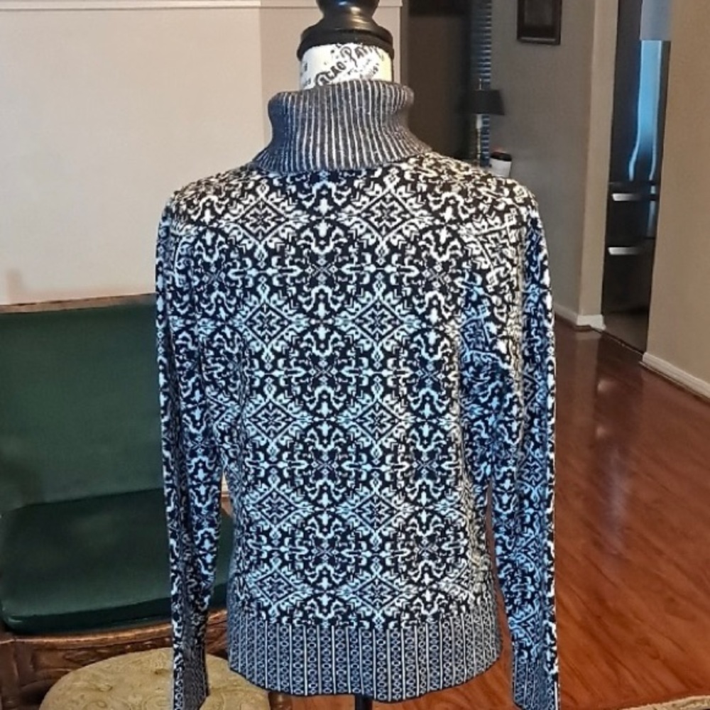 Talbots Black And White Patterned Turtleneck Swea… - image 2